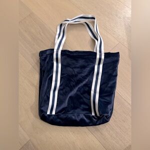 NWT PINK Victoria secrete pink navy blue corduroy tote bag with striped handle